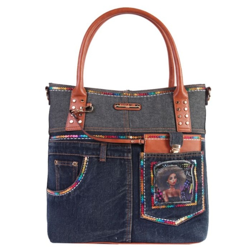 SEQUIN DENIM TOTE BAG